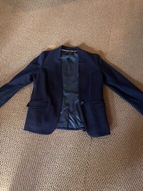 Talbots Navy Jacket with White Polka Dot Lining